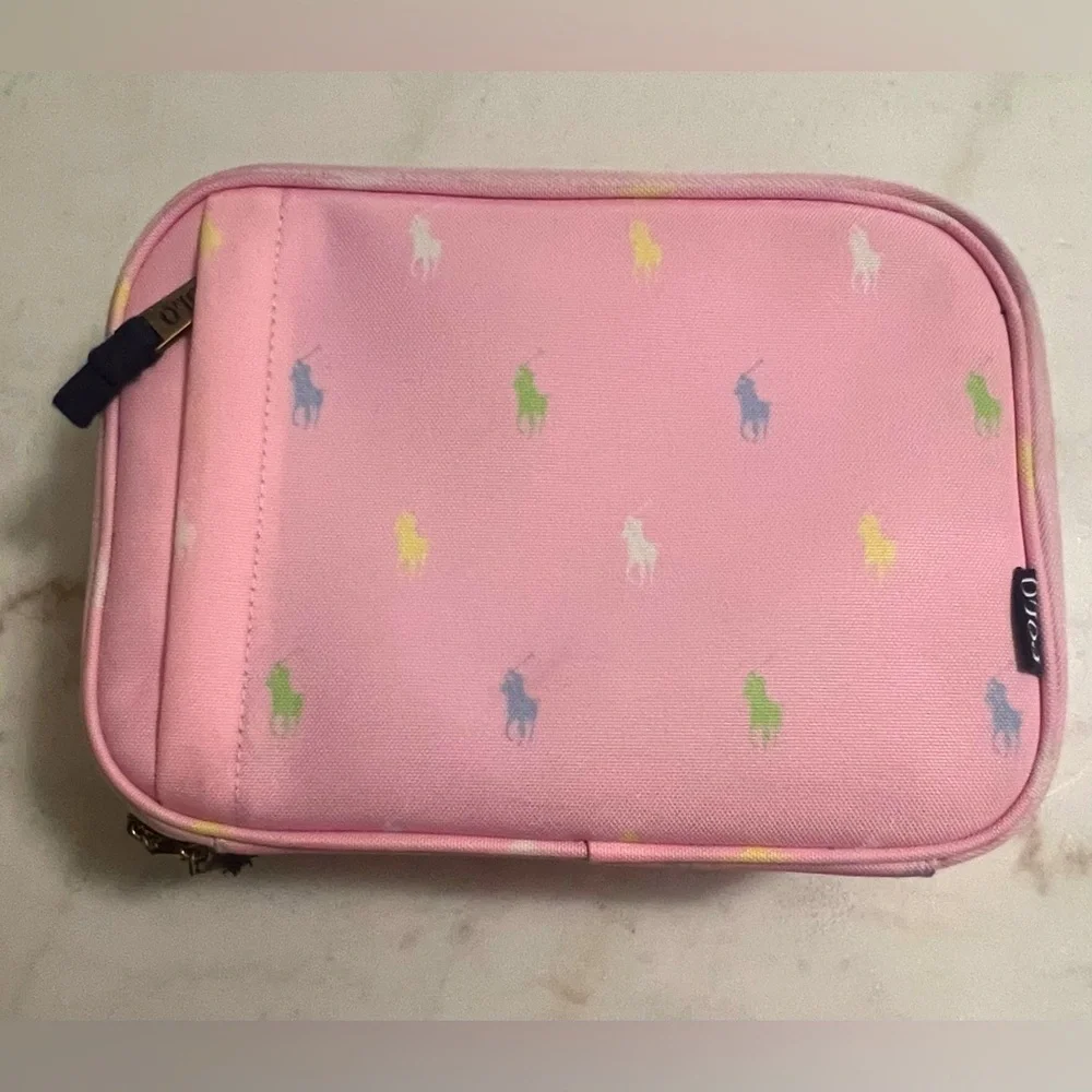 Ralph Lauren Big Pony Print Insulated Canvas Lunch Bag Tote Pink